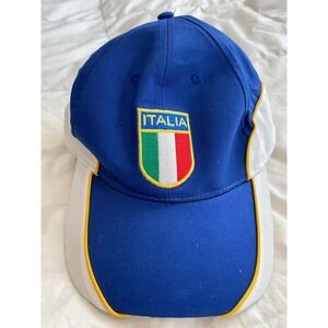 Italia National Team Soccer Cap Blue White Yellow Italian Flag Shield Sports Hat